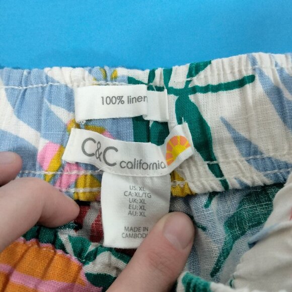 C&C California XL Floral Artsy Lagenlook Coastal Boho Linen Wide Leg Crop Pants - Picture 5 of 5